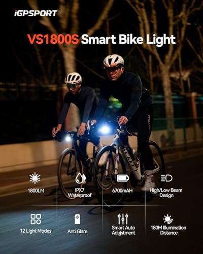 Image of iGPSPORT Smart Bike Light, 500 /800 /1200 /1800 Lumens Bright Bicycle Headlight for Night Riding Cycling Rechargeable Waterproof