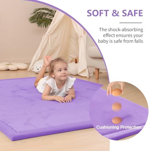 Image of Baby Play Mat for Floor,1.3 inch Thick Memory foam Tummy Time Mat for Toddlers,Infants,kids,Water-Repellent Soft Nursery Rug,Extra Large Non Slip for Crawling&Yoga,Tatami Style for Living Room(Lavender)