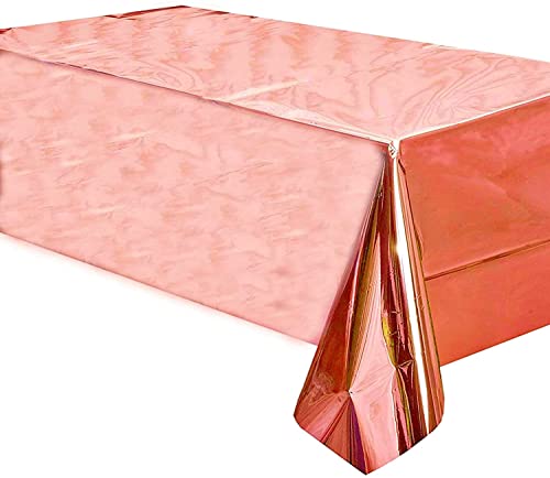 Image of Crackles Rectangular Rose Gold Shiny Metallic Tinsel Foil Solid Color Reusable Table Cover 1.37mX1.83m for Indoor Outdoor Party Birthday,Wedding,Thanksgiving,Christmas,Buffet Parties,Camping