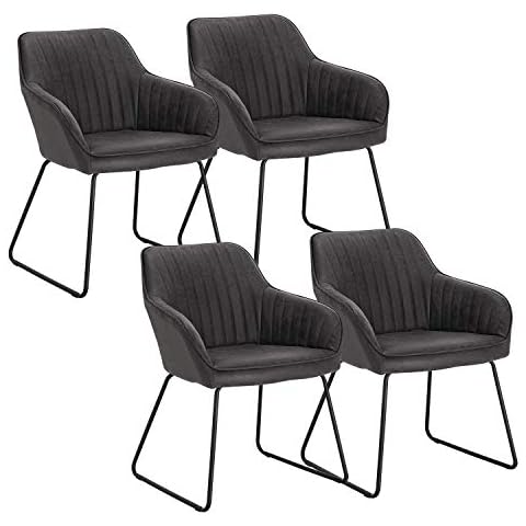 WOLTU Esszimmerstühle BH140gr-4 4er Set Küchenstühle Wohnzimmerstuhl Polsterstuhl Design Stuhl mit Armlehne Gestell aus Metall Kunstleder Antiklederoptik Grau Cover