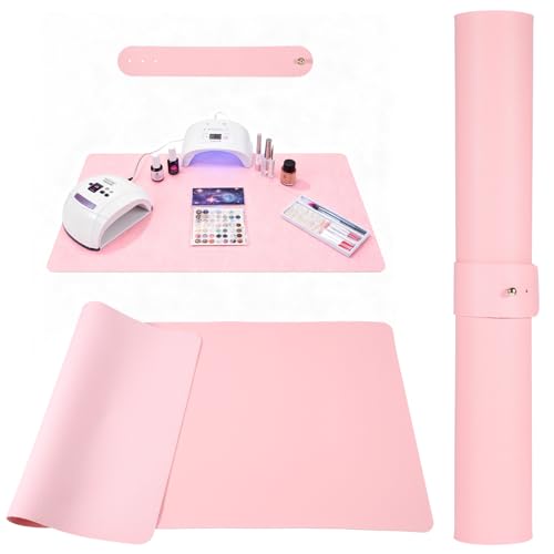 23.6 x 11.8in Foldable Nail Art Table Mat Soft Microfiber PU Leather Nail Desk Mat Double-Sided Waterproof Non-Slip Protective Pad for Nail Tech Salon Professional Home Use