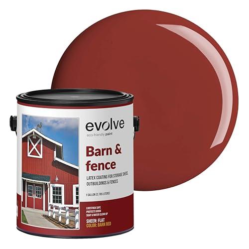 EVOLVE Barn & Fence Paint, Flat (Red), 1 Gallon – Durable Scratch-Resistant Wood Coating for Outbuildings & Fences, Fast-Dry Water-Based Formula