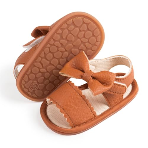 Image of Babelvit Infant Baby Girl Boy Sandals Comfort Premium Summer Outdoor Casual Beach Shoes with Flower Bowknot Anti Slip Rubber Sole Newborn Toddler Prewalker First Walking Shoes