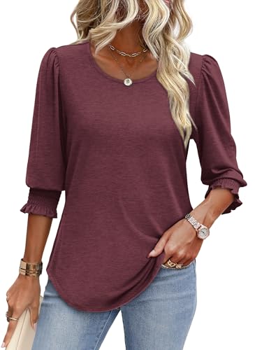 Image of XIEERDUO Blouses for Women Dressy Casual 3 /4 Length Sleeve Womens Tops with Smocked Cuffs