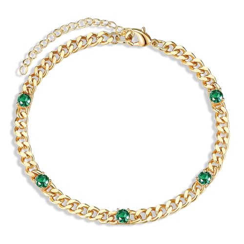 Cuban Chain 5pcs Cubic Zirconia Gold Bracelets for Women 14K Real Gold Plated Sparkle Simulated Diamond Curb Cable Link Infinity Bracelets Trendy Dainty Gold Bracelet for Men Women Friends