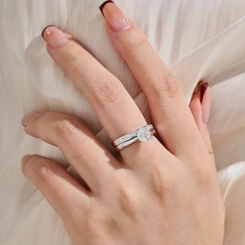 Moissanite Solitaire Wedding Ring Sets For Women Round Cut Engagement Ring 925 Sterling Silver Sz 5-103