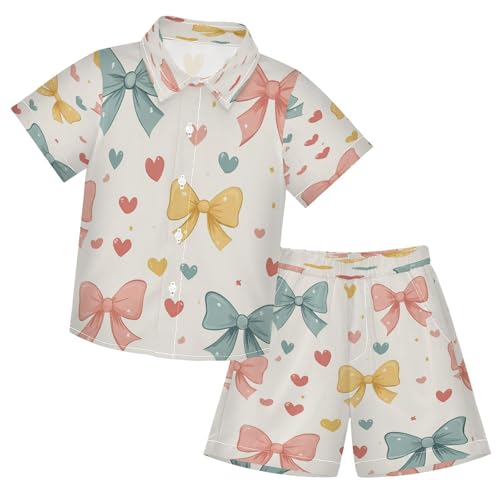 Boccsty Coquette Pastel Bow Hearts Colorful Boy Summer Shorts Sets Hawaiian Toddler Boys T-Shirt & Pants 2 Pcs 3T