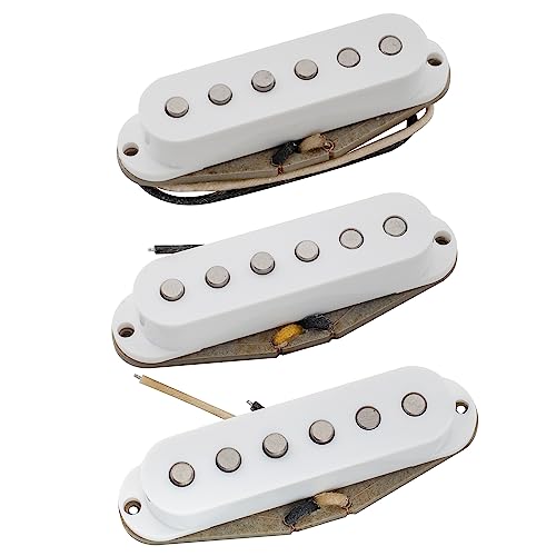 The Revival Pickups RPS2 Grey Bottomed Blues Vintage Style Alnico 5 Single Coil Neck Middle Bridge Pickups Set for Strat Style Electric Guitar White