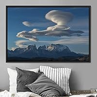 Framed Canvas Wall Art Mountainscape Aerial Dramatic Landscape Mountain Top Multicolor Photography Realism Rustic Warm - 16x24 inches