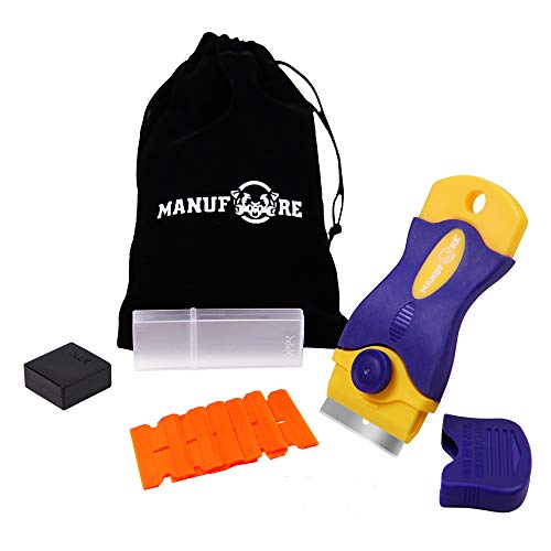 Manufore Portable Multi-Purpose Razor Blade Scraper For Cleaning Glass, Stove-Top, Window, Floor(1 Scraper And 18 Plastic Blades) #TOP13