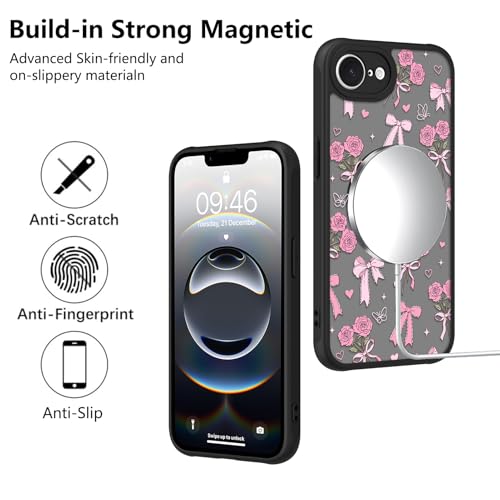 Image of KANGHAR Case for iPhone 16e /17e Bows Bouquet Pattern | [Compatible with Magsafe] Cute Flowers Florals Protective Magnetic Case for Girls Women Men