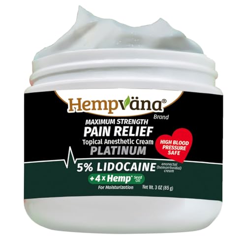Hempvana Platinum 5% Lidocaine Relief Cream Maximum Strength AS SEEN ON TV Strongest Cream Numbs Irritated Nerves for Fast Relief Non-Greasy. Targeted Long-Lasting Relief. Enriched with Hemp