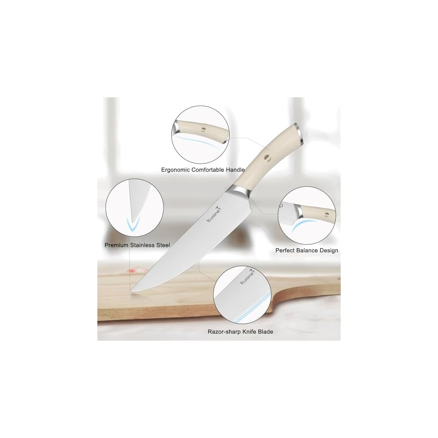 Kuisine Kitchen Knife Set,High Carbon Stainless Steel Ultra Sharp Blade Ergonomic Handle,Knife Block Set with Built-in Sharpener,Elegant Gift for Holiday(Irovy-Acacia,15PCS)