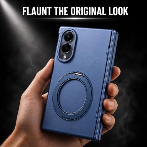 Image of amazon basics Armor Case for Samsung Galaxy Z Fold 8 with 360 Rotating Ring Stand, Built-in Screen Protector, Hinge Protection, and Included Stylus Pen (Matte Blue)
