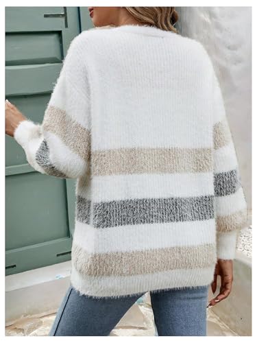 Verdusa Women's Striped Color Block Cardigan Long Sleeve Button Down Casual Loose Sweater2