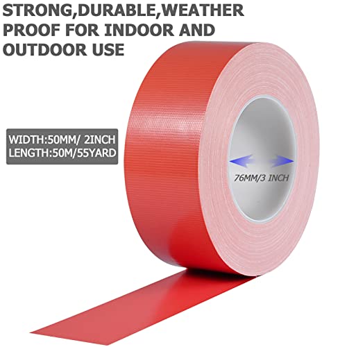Image of Duct Tape, Industrial Grade Multi-Purpose Red Duct Tape, 2 Inches x 55 Yards Red Tape, Heavy Duty, Waterproof, Tear by Hand, No Residue, for Home Improvement, Repairs, Projects (Red)