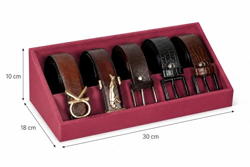 Image of La Trove 5 Slot Belt Organizer Display Tray for Men, Dark Pink | Stackable tray keeps formal, casual and leather belts arranged neatly in wardrobe, closet, drawer, dresser or dressing table