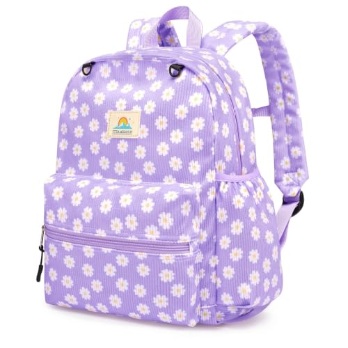Image of STEAMEDBUN Corduroy Kids Backpack for Girls and Boys 5-8: Girls Backpack for Elementary Kindergarten - 15 inch Cute Backpacks for Kids - Purple Daisy