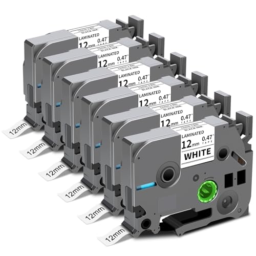 6-Pack TZe-231 TZ Tape 12mm 0.47 Laminated White P Touch Label Compatible for Brother P Touch Label Maker Tape for PTouch Label Maker PTD210 H110 D220 D600 D400 D410 2040 Black on White