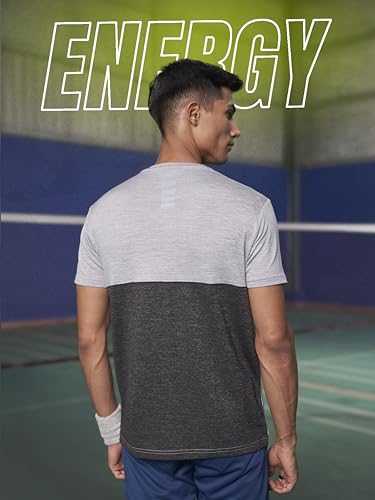 Image of FitMonkey Sports Crew Neck Stretchable Dry Fit T Shirt | Regular Fit Textured T Shirt for Men |Sport T Shirt for Men | Quick Dry Technology with Moisture Control |Breathable & Lightweight