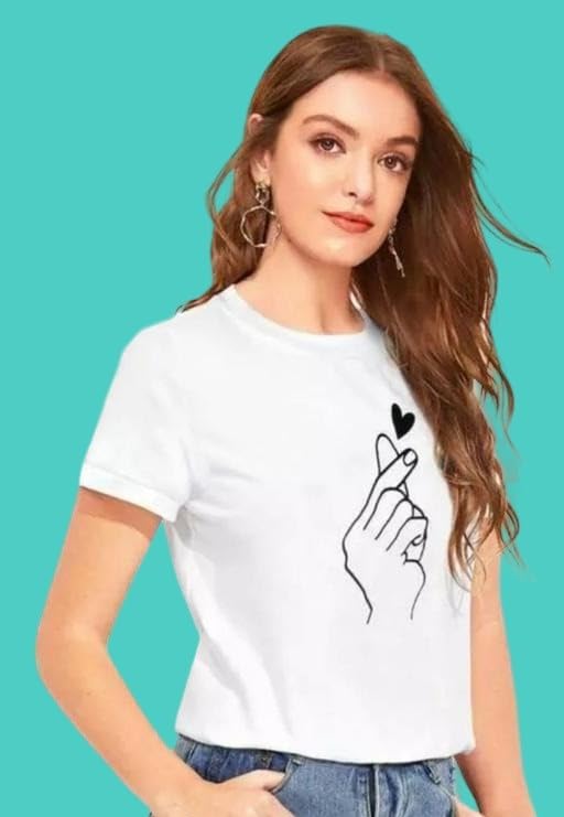 Image of Printed Cotton Blend Short Sleeve Casual Tshirt for Women Girls Trendy Daily Fashion Street Style Top