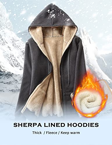 Rxozrxoz Women's Sherpa Lined Hoodie Fleece Winter Warm Zip Up Hooded Sweatshirt Jacket Casual With Pockets(Darkgrey-L) #TOP1