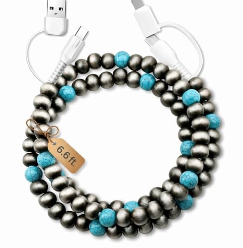 Image of Stylish Beaded Phone Charger Cable Colors USB Charging Cord for Smartphones (4-1, Charcoal, 6.6ft)