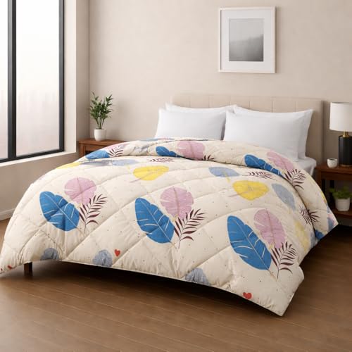 Image of HOMEKART Microfiber Reversible Printed AC Comforter for Double Bed (254cmx228cm) Ultra-Soft Lightweight Summer Blanket|Breathable All-Season Quilt /Duvet|Cozy, Skin-Friendly & Easy Care (White & Blue)
