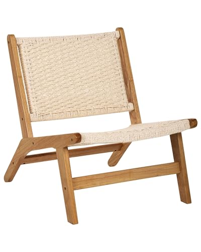 Beliani Chaise Moderne Bohème en Bois d'Hévéa avec Assise Tissée en Corde de Papier Fauteuil Salle à Manger d'Appoint Marron Villaz