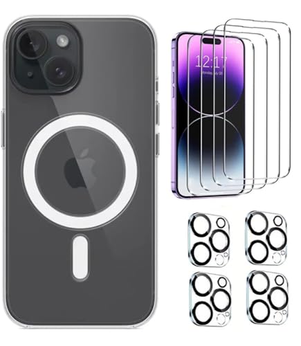 Kit 9A1 Compatible para Apple iPhone 14 Pro MAX, 4 Protectores DE Cristal Templado HD OLEOFOBICO, 4 Protectores Cristal Templado Camara Trasera, 1 Funda Transparente Carga MAGNETICA.
