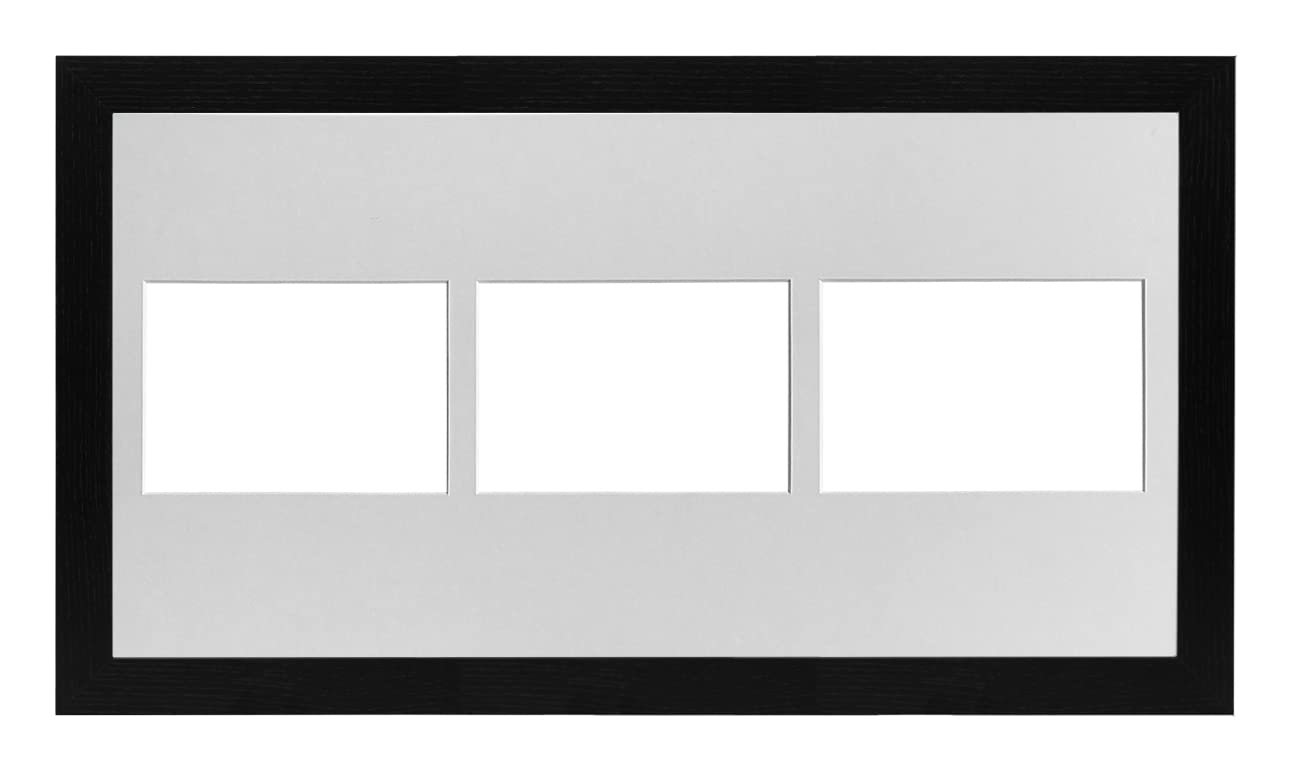 Black Frame 20x10' Multi Aperture Picture Frame with White Mount to fit (3x) 6x4' Photos with Perspex Sheet - Wall Mountable Landscape or Portrait
