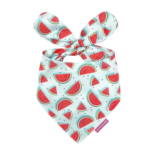 LunaMarie - Bandanas de lujo para perro, bonito diseño de sandía, tela suave y de primera calidad, 100 % hecha a mano, forma ajustable, doble capa, bufanda para gatos pequeños, medianos y grandes