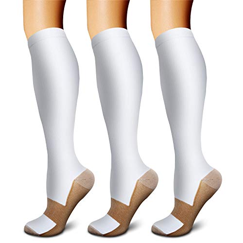 CHARMKING Copper Compression Socks (3 Pairs), 15-20 mmHg is Best Athletic & Medical