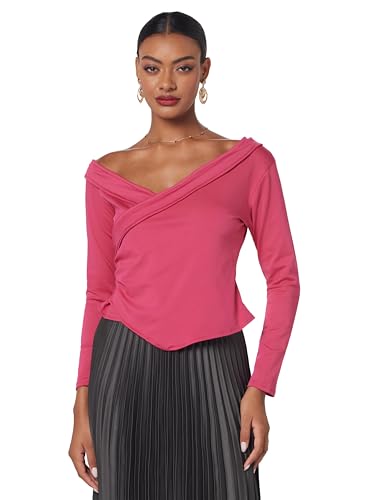 Image of Athena Lifestyle Fuchsia Regular Sleeves Solid Party Top