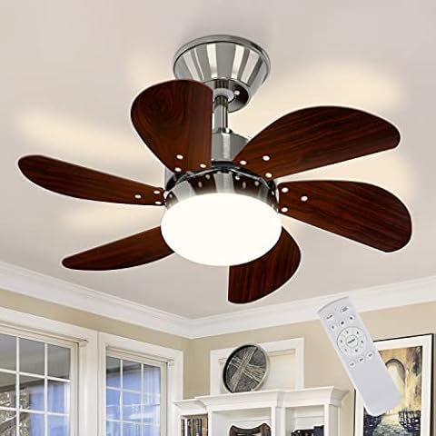 Homefire Deckenventilator Mit Beleuchtung und Fernbedienung Leise - Deckenlampe Wohnzimmer 6 Flügeln Ø75 cm Ventilator Timing Deckenleuchte Fan Sommer-/Winter für Schlafzimmer Küche Esszimmer/Chrom Cover