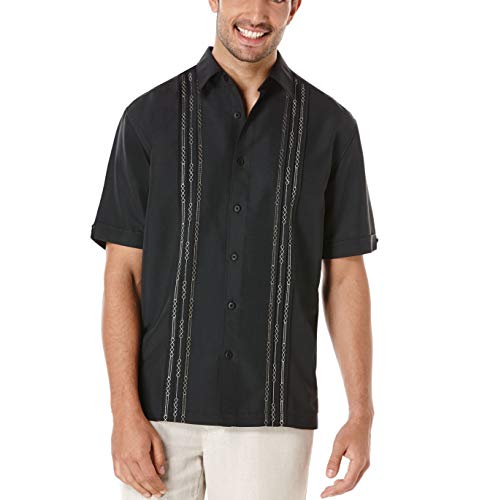 Cubavera mens Short Sleeve Tuck With Geo Stitching Button Down Shirt, Jet Black With Geo Stitching, XX-Large Big US