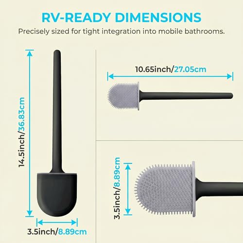 Image of RV Silicone Toilet Brush with Holder, Drill-Free Wall Mounted Toilet Bowl Cleaner, Anti-Drip Anti-Roll Compact Brush for RV Camper & Small Bathroom
