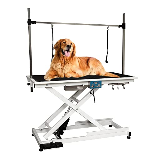 Heavy Duty Electric Lifting Pet Dog Grooming Table for Large Dogs with Overhead Arm, Anti-Skid Rubber Desktop and…