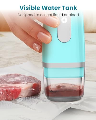FEPPO Vacuum Sealer for Food with Visible Water Tank, Handheld Saver Compact Vacuum Sealer Machine with 30 Reusable Bags for 6X Preservation & Fresh, Teal
