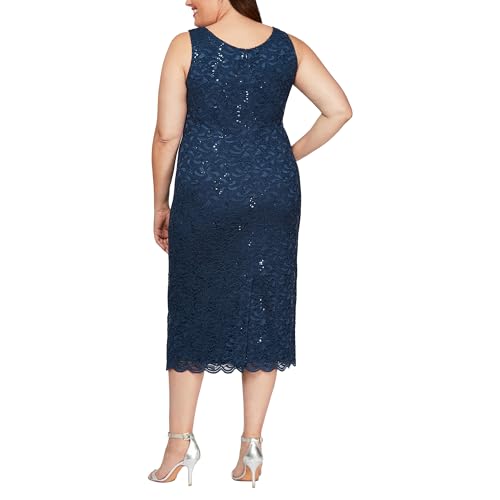 Image of S.L. Fashions Women's Tea Length Sequin Lace Mother of The Bride Dress with Illusion Sleeve Jacket