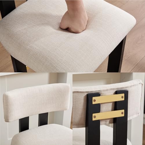 Image of BESTANO 26 inch Counter Stools Set of 2 Counter Height Bar Stools with Back and Black Solid Wood Legs Modern Farmhouse Linen Upholstered Kitchen Bar Stools Countertop Bar Chairs, Beige