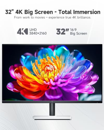 Image of KTC 32 Inch 4K UHD Monitor, 3840 x 2160 Computer Monitor 60Hz, 3000:1 Contrast, HDR, 125% sRGB, HDMI Dispaly Port, Tilt Height Swivel Adjustable Stand, Low Blue Light, Vesa Wall Mount, White, H32U6