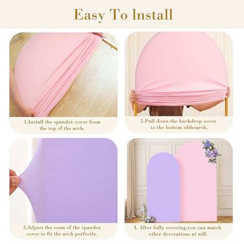 Image of Pink Purple Arch Cover 2 Set-7.2 and 6ft Arch Backdrop Cover Spandex Fitted Baby Shower Arch Stand Covers for Girls Birthday Party Wedding Bridal Shower Banquet Photo Arch Covers Stretchy Backdrop