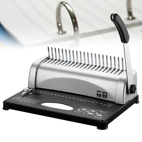 Máquina de encuadernación con peine con perforadora integrada, margen ajustable, carpeta 2 en 1 y perforadora de agujeros para documentos, informes, folletos, uso en oficina en casa