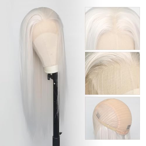 Jozlynn White Platinum Blonde Lace Front Wigs for Women Pre-plucked Natural Hairline Long Straight Heat Resistant Synthetic Glueless Wig For Party Daily Wear
