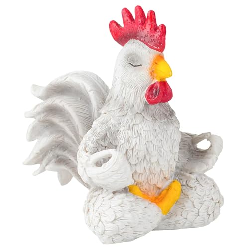 BUBUHSHM White Yoga Rooster Statue Meditating Chicken Figurine Decor