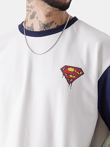 Image of The Souled Store Official Superman: The Man of Steel Men and Boys Oversized fit Graphic Printed Half Sleeve Cotton Multicolored Men Oversized T-Shirts