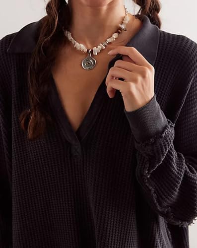 Image of LifeShe Women's V Neck Batwing Long Sleeve Sweaters Lapel Collared Oversized Waffle Knit Side Slit Pullover Tops