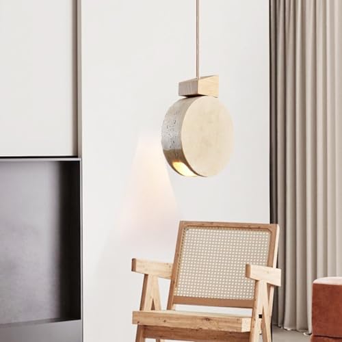 Lámparas colgantes wabi-sabi de travertino beige y madera para pasillos 4