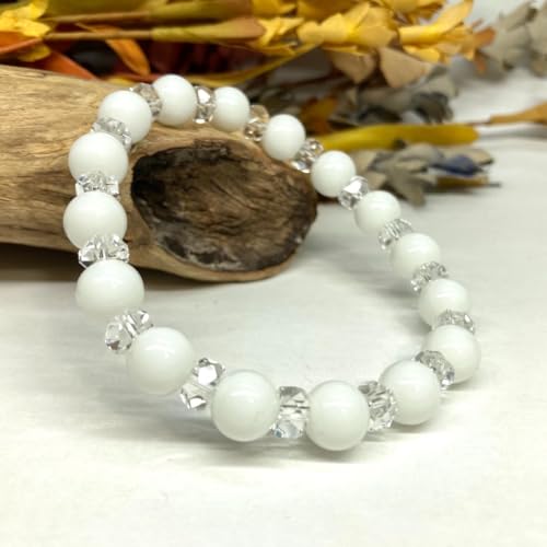 ホワイトオニキス パワーストーン ブレスレット 8mm 天 然石 (カット水晶) メンズ・レディース 男性・女性 数珠 白